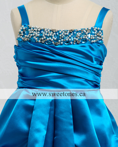 Spectacular blue bubble tier satin dress with bolero 